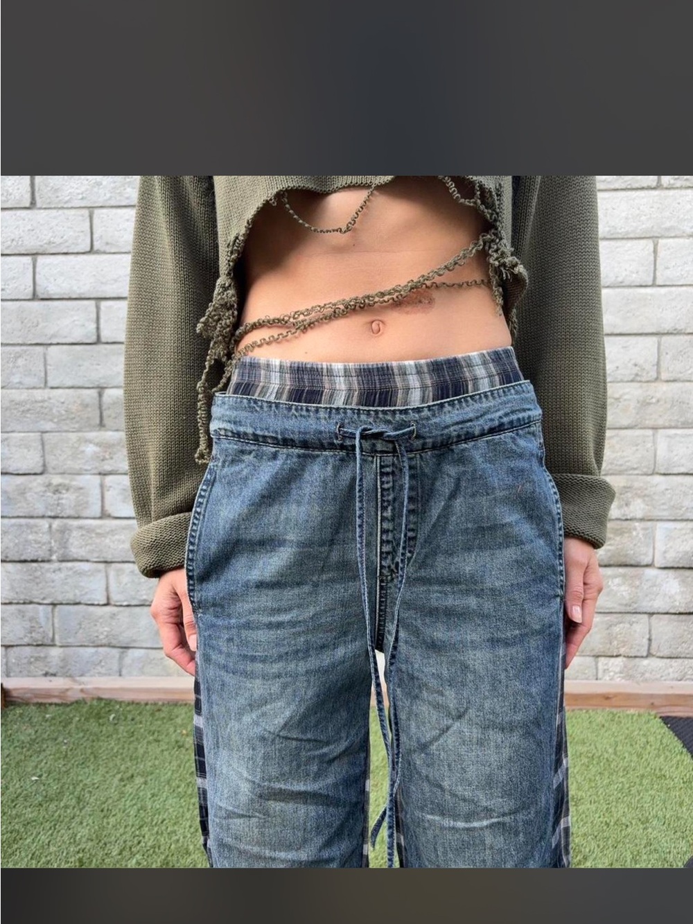 IFIK Super Cool plaid mix Jeans with Drawstring Waist size 1